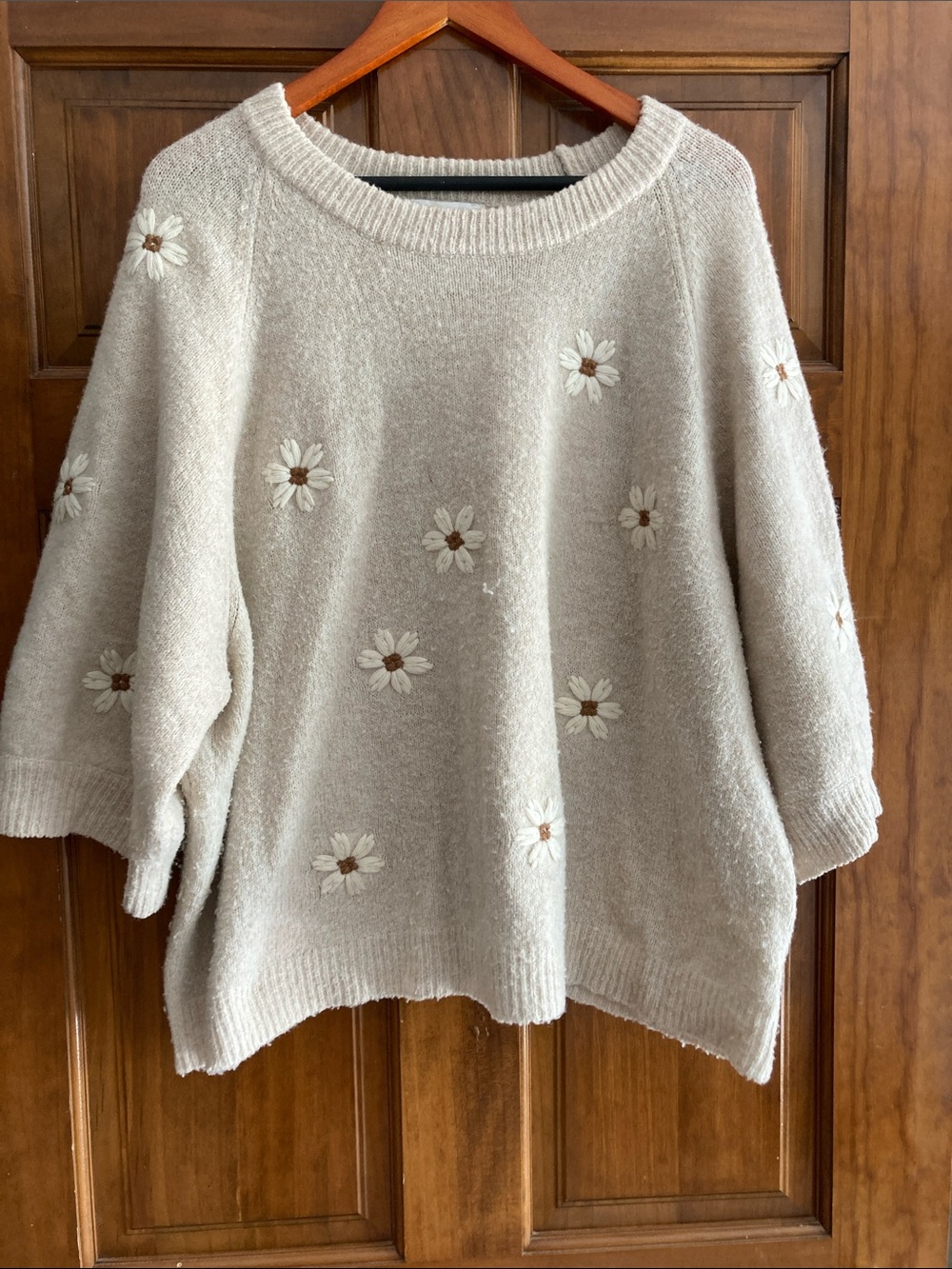 Gilli Cream Daisy Embroidered Crewneck Sweater